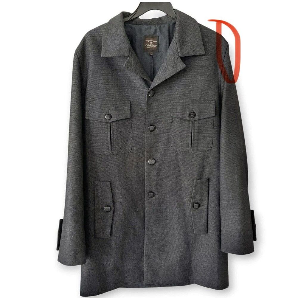 Vintage Carmel Zhao Mens Medium Dark Charcoal Grey Jacket Coat Gorpcore Military - Picture 13 of 13